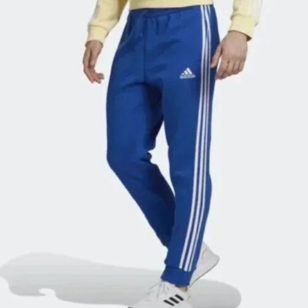 adidas Mens French Terry Tapered-Cuff 3-Stripe Jogger HL2270 Pants Blue 3XL Tall